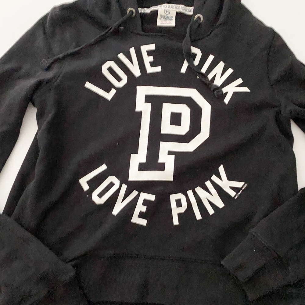 PINK Victoria’s secret black hooded sweatshirt - Picture 2 of 5